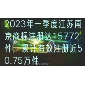 2023年一季度江苏南京商标注册达15772件，累计有效注册近50.75万件