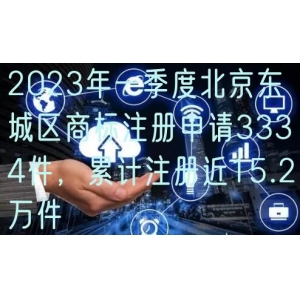 2023年一季度北京东城区商标注册申请3334件，累计注册近15.2万件