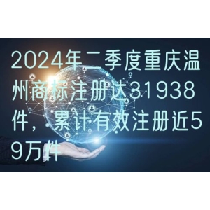 2024年二季度重庆温州商标注册达31938件，累计有效注册近59万件