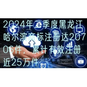 2024年二季度黑龙江哈尔滨商标注册达20706件，累计有效注册近25万件