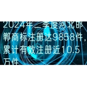 2024年二季度河北邯郸商标注册达9858件，累计有效注册近10.5万件